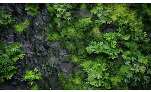 Rock Wall Texture Aquarium Background Green Moss on Black Rock Wall Fish Tank Background Nature Green Moss Fern Reptile Tank Background Rock Texture Reptile Habitat Terrarium Background 36x18in