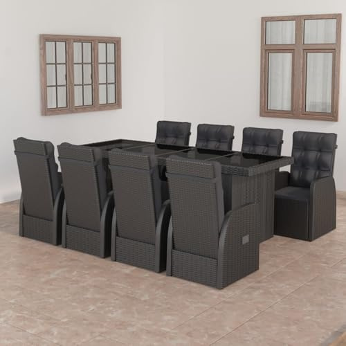 IKAYAA Gartenmöbel Set mit 8 Stühlen Verstellbar, Rattan Sitzgruppe für 8 Personen, Terassenmöbel aus Poly Rattan mit Tisch, 9-teilig