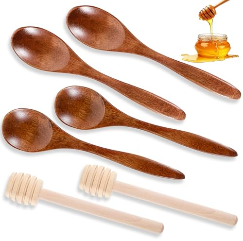 oruola Lot de 6 petites cuillères en bois naturel - Petites cuillères à miel - Pour confiture, sirop, café, thé