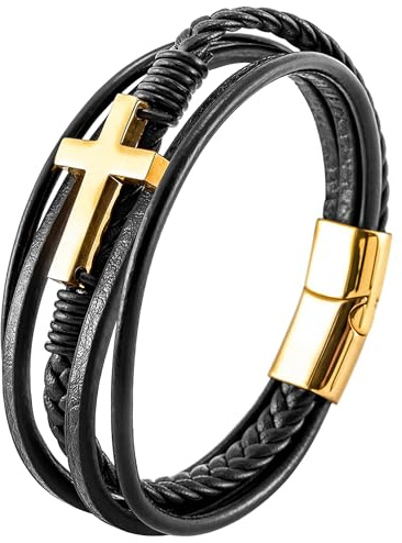 Mochity armband män, läderarmband män svart, kors viking herrarmband, armband rostfritt stål för män, män gåvor