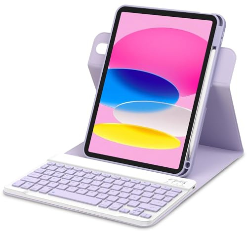 Bettdow Funda con Teclado para iPad 11 Generación A16 2025/iPad 10 Generación 2022 (11/10.9 Pulgada), Uso Vertical/Horizontal, Desmontable Español Ñ Teclado con Funda para iPad 10/11 Gen, Púrpura