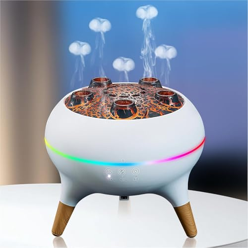 Aroma Diffuser mit LED Dynamischer Quallen, 250mL Luftbefeuchter mit 7 Farben LED Licht, Luftdiffusor Duftöle, Humidifier mit Quallen-Nebelring