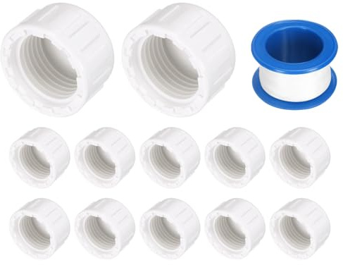 sourcing map 12Pcs 1/2 Inch PT Female Thread PVC Pipe Fitting Cap, Cleanout Water Drain End Caps, Pipe Plug Socket Fittings with Tape for Water Heater Supply Lines, Plumbing, White