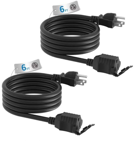 TiFFCOFiO Indoor Outdoor Extension Cord Waterproof, 6 Feet 3 Prong Power Cord for Home and Garden, 16 AWG, 13A/1625W, ETL Listed, 2 Packs