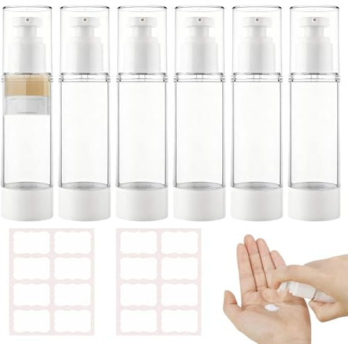 6 Pièces Flacon À Pompe Vide 80ml Distributeur Airless, Distributeurs De Crème, Rechargeables, Flacons À Crème sous Vide, avec Autocollants, pour Shampooing, Lotion, Gel Douche, Lotion Tonique