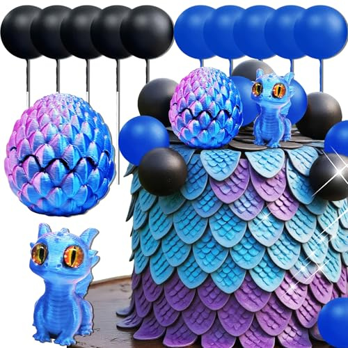 Fantasy Dragon Cake Topper Dragon Eggs Cake Decor Blue Black Balls Decor | for Baby Shower Birthday Wedding Party Supplies