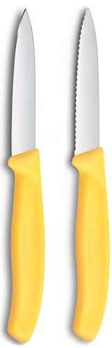 Victorinox Swiss Classic Couteau à légumes et à éplucher, pour fruits et légumes, Extra tranchant, Droit et dentelé, Acier inoxydable, Jaune