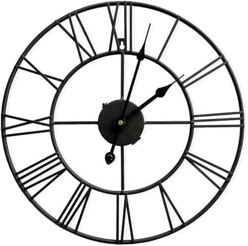 Uzman Lautlose Vintage Wanduhr aus schwarzem Metall – 40 cm groß – Elegantes Industrial Design – Ideal für Wohnzimmer Küche Büro