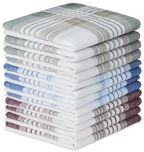 URAQT Taschentücher Herren 40cm x 40cm, 12 Stück Herrentaschentücher Karomuster, Polyester-Baumwolle Handkerchief Wiederverwendbar, Hochzeits- und Herrengeschenke, 3 Farb