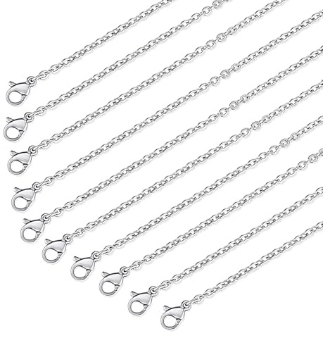 Sorcristy 10 Stück Kette Halskette 45cm Edelstahlkette Silber Kette Ohne Anhänger mit Hummerverschlüssen Edelstahl Halskette Blanko Damen Ketten Selber Machen Set für DIY Schmuck