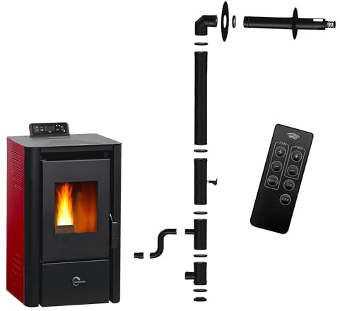 Poêle à granulés étanche Anita 9,4 kW Bordeaux Sannover + Kit d’installation
