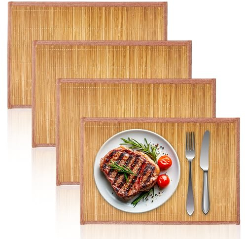 4 Stück Tischset Bambus, 45 × 30 cm Platzdeckchen Bambus Tischset Hitzebeständige Tischsets Platzsets Waschbar Aufrollbar Platzset für Party Küche Speisetisch Dekor