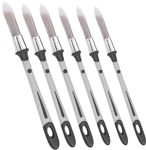 Elegaperma 6 Pcs Round Paint Brush, Sash Brush Set with Tapered Tip for Smooth Strokes, Gray Small Paint Brushes For Decorating, Corners, Edges, Window, Doors and Detailed Wall Painting