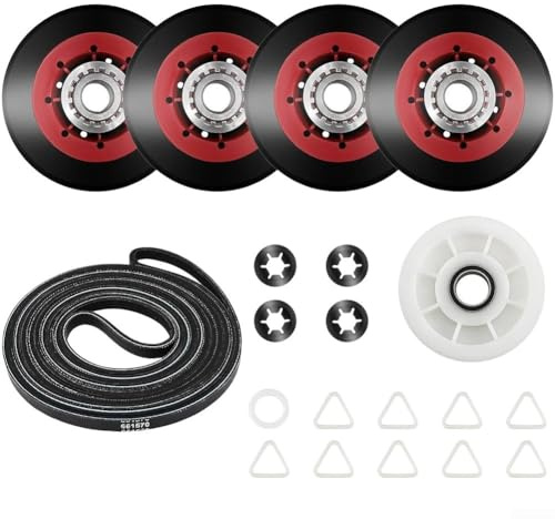 Kit di riparazione per asciugatrice 4392067 e W10837240, puleggia con cinghia per tamburo e rulli di supporto per riduzione del rumore e prestazioni migliorate dell'asciugatrice, compatibile con la