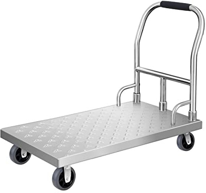 Schwerlastwagen Plattformwagen, Edelstahl Industriewagen mit 4 Rädern, ideal für mobile Geräte und Warenhandhabung, perfekt für Geschäftsreisen (Größe:90x55)