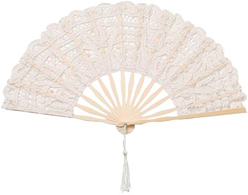 BABEYOND Vintage Spitzen-Handfächer, 1920er Jahre Gatsby Dekorative fächer mit bestickter Baumwollspitze für Braut, Hochzeit, Tanz & Party-Dekoration Beige | Damen fächer für 20er jahre partys, Hochzeiten & Tanz, Bestickte Baumwollspitze, leicht & elegant, Vintage-Stil (Beige)