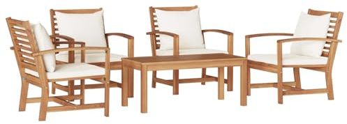 Runheo Gartensofa-Set 5-teilig, Natur Massivholz Teak, Outdoor Möbel für Terrasse, Balkon, wetterfest, pflegeleicht
