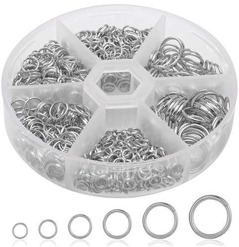 Rybtd 970 Stück Biegeringe Offene Spaltringe 4/5/6/7/8/10mm Sprung Ringe Gemischte Jump Rings für Schmuckherstellung DIY Halsketten Kettenanhänger (6 Größen, Silber)