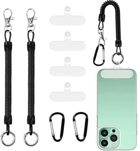 Clyrax 2-Piece Anti Theft Phone Strap, Retractable Phone Lanyard with Coiled Cord & Pads, Secure Lanyard for Commuting & Outdoor Activities, Tether with Carabiner for Most Phone Cases