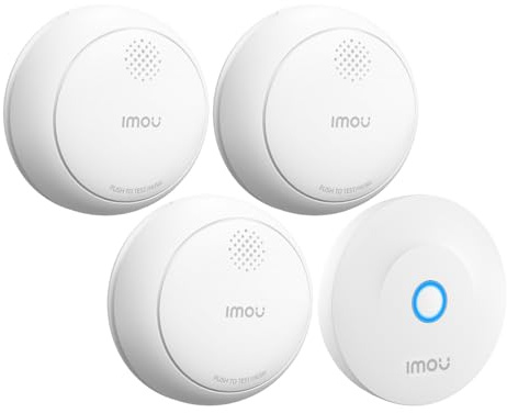 Imou Detector de Humo WiFi Inteligente, EN14604, Batería de 5 Años, 85dB Sirena, Alarma Sincronizada sin Red con Hub Zigbee, Control Remoto y Notificaciones vía App, Instalación Fácil, 3Unidades+1Hub