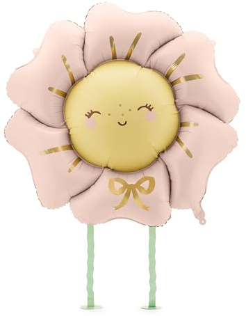 HIKIhooray XXL Laufender Folienballon Blume in Rosarot – 80x80 cm – Stehender Luftballon mit 40cm Beinen – Magische Helium Deko für Sommerfeste & Mädchen Geburtstagsparty