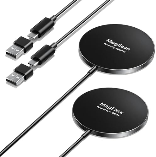 Caricatore Wireless per iPhone, 15W Caricabatterie Mag-Safe con Ricarica Rapida, Portatile Senza Fili Magnetico Charger compatibile iPhone17/16/15/14/13/12 e Airpods 2/3/Pro/Pro2 (Pezzi 2,Nero)