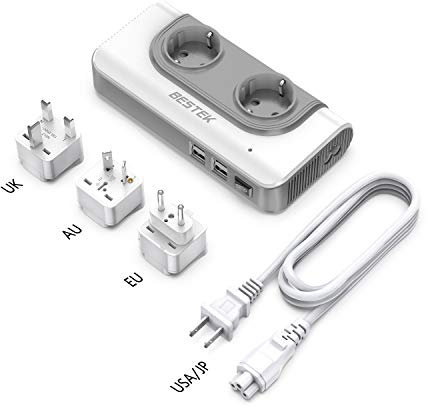 200W Convertitore Universale di Tensione da 110V a 220V Adattatore da Viaggio 2 Prese AC e 4 Porte USB, Adattatore di Alimentazione in USA JP Australia