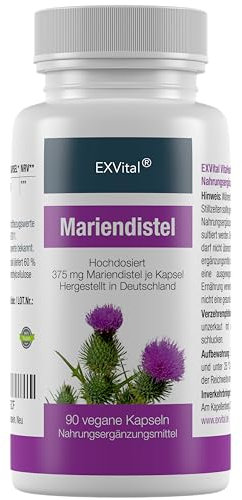 EXVital Mariendistel - Mariendistel Extrakt mit 60% Silymarin Anteil, hoch konzentriert, 90 vegane Kapseln in Premiumqualiät, kein Magnesiumstearat und 100% vegan, ApoTest: Sehr gut