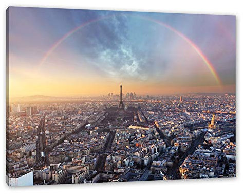 Pixxprint Panorama Regenbogen über Paris, Größe: 120x80cm, Leinwandbild, fertig gespannt, Wandbild, Dekoration, Kunstdruck, kein Poster