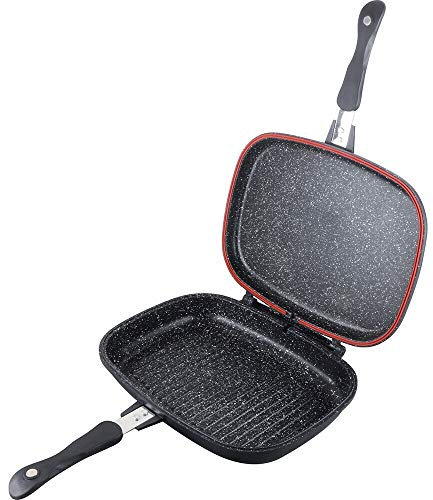Red & Black Non Stick Grill Pan Double Sided Frying Pan Griddle Flipping Kitchen