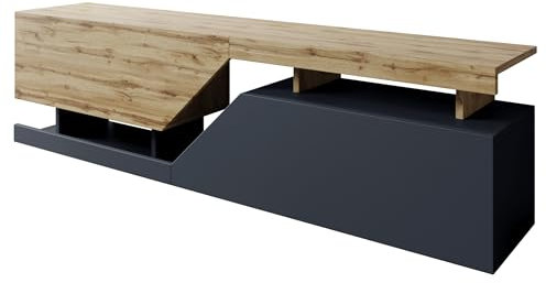 Mirjan24 TV Lowboard Nesezi, Grifflose Öffnen, 2 Klappen/Türen, TV Board Sideboard, Unterschrank, Fernsehschrank, TV Tisch, Fernsehtisch (Wotan/Anthrazit 0164)