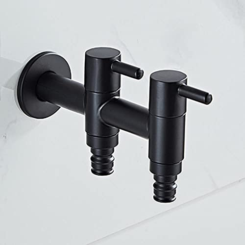 doppelwasserhahn 1/2 zoll Waschmaschine Wasserhahn Edelstahl doppelhahn Multifunktionale Wasserhahn G1/2-Schwarz A.