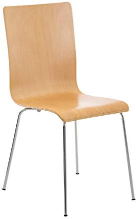 TPFLiving Besucherstuhl Peppo Stapelbar aus Holz und Robustem Metallgestell in Chromoptik | Platzsparender Lehnstuhl mit Ergonomisch Geformter Sitzfläche Farbe: Natura