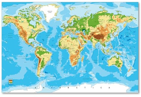 Postereck - 0848 - Världskarta, hög kvalitet, huvudstäder – Karta, Utbildning, Geografi, Skola, Väggkonst, Tryck - duk - 60,0 cm x 40,0 cm