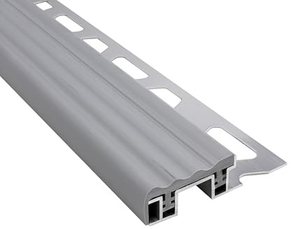 Stufenprofil Fliesenschiene mit 26mm PVC-Einlage 2,5m 10mm grau | Für saubere Stufenkanten und geschützte Treppenabschlüsse, 10mm Profilhöhe, 2,5m, PVC, grau, für 10mm Fliesenhöhe