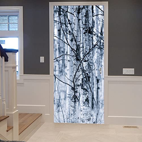 A.Monamour Türtapete Selbstklebend Türfolie Türposter 3D Schwarze Und Weiße Stämme Des Espenwaldes Im Frühjahr Vinyl Folie Türdeko Tapete Wandbild Türaufkleber Türtattoo 90x200cm