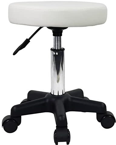 FURWOO Tabouret Rond à roulettes réglable en Hauteur pour Salon Massage Maison Cuisine Blanc
