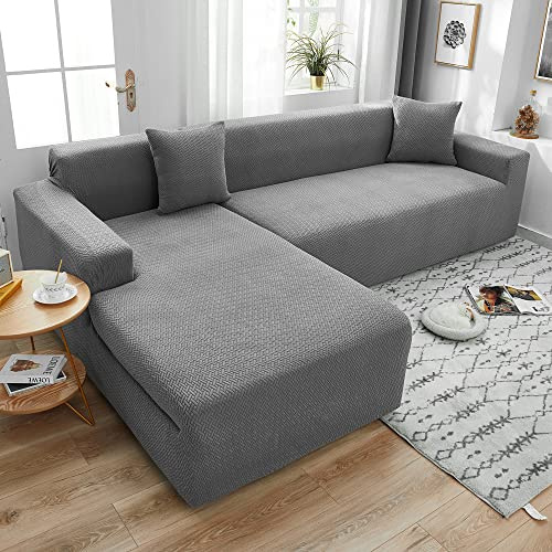 ABUKJM Sofa überzug ecksofa l Form,Jacquard Stretch sofabezug für ledersofa,Moderne Wohnzimmer Sofa Heimdekoration, Maschinenwaschbar,Geeignet für die meisten Sofas,Light Gray,2 Seater 145-185cm
