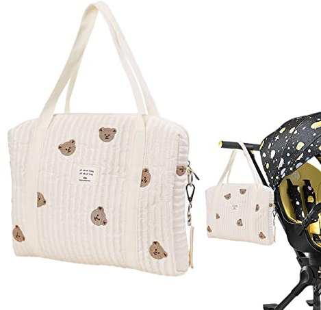 KKPW Tragbare -Wickeltaschen, bestickt, Wickeltasche, große Kapazität, Baumwolle, Wickeltasche, Wickeltasche, Reise-Windeltasche(Kleiner Bär)