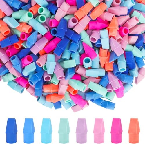 PRALB 400PCS Pencil Top Eraser Bulk Caps for Pencils,Chisel Shape Erasers Toppers for Party Favors Games Prizes, Pencil Top Erasers Cap for Home School Classroom Office Ocean Color