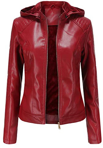 e-girl Veste Blouson décontractée Simili Cuir Synthétique Court Femme Blouson À capuche Coupe Ajustée fermeture éclair Automne et hiver,42,P6677