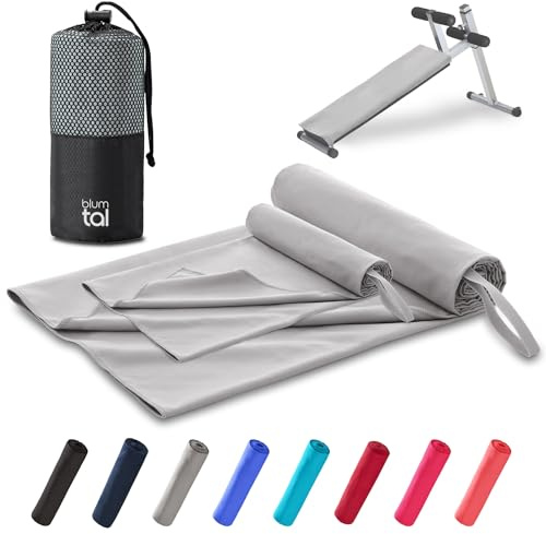 Blumtal Fitness Handtuch im 2er Set - Microfaser Sporthandtuch Fitnessstudio 180x90 cm + Mikrofaser Handtuch 80x40 cm - Microfaser Handtuch groß & klein - Gym Handtuch - Handtuch Mikrofaser - Grau