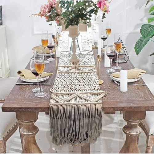 Gokelomg 35 X 180CM Makramee TischläUfer, Boho Hochzeitstischdekoration, Vintage Bauernhaus und BöHmischer Esszimmerstil, Beige