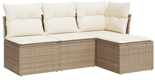 vidaXL 4-TLG. Garten-Sofagarnitur mit Kissen Beige Poly Rattan