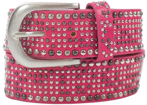 Damengürtel mit Nieten, Strass-Nieten-Besatz, Synthetikgürtel im Vintage-Style, Breite ca. 3,8 cm