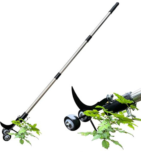 MIAOLLUN Crevice Weeding Tools Mit Rädern, Weed Puller Tool Curved Hook Slot Weeder Gartenwerkzeug Für Garten, Rasen, Bürgersteig, Auffahrt,Double Hook with Pole