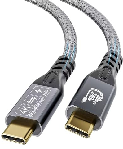 YIWENTEC USB C-kabel till USB C 3.2 hane hane Gen2 × 2 typ C laddningskabel, 20 Gbps dataöverföring, 240 W 48 V/5 A snabbladdningskabel, 4K @ 60Hz videoöverföring (rak, 3M)