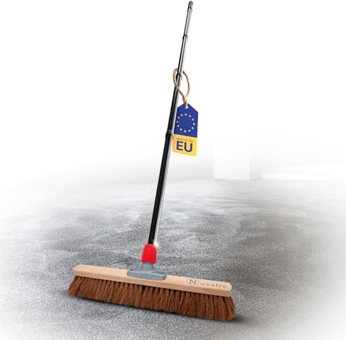 Novaliv Kokosbesen 50 cm mit Stiel Kokosborsten Besen Naturborsten mit stiel Ideal als Werkstattbesen Hallenbesen Industriebesen Hausbesen Kehrbesen Malerbesen Haarbesen Terassenbesen Besen weich