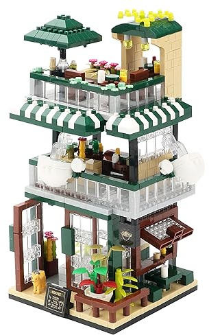 TEXXXIAN Coffee Shop Micro Building Blocks Set Mini House Simulation Building Educational Creative for Adult Ages of 14+ 1025 PCS Street View