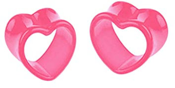 BCughia Acryl Flesh Tunnel 6mm Ohrringe Plugs Damen Hohl Herz Form Tunnel Ohrring Set, 2 Stück